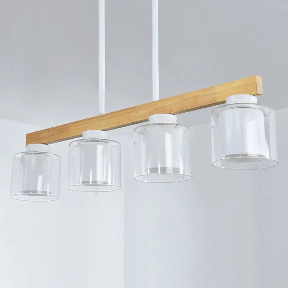 DecorBites™ Nordic Linear Wood Island Light with White Glass Shades - 3/4 Heads - Dining Room Hanging Lamp