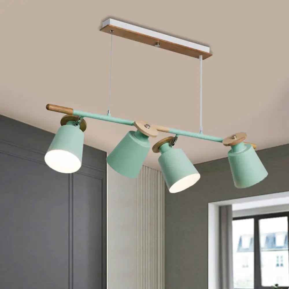 DecorBites™ Nordic Metal Linear Chandelier - 4 Head Island Lighting in Green/Grey/White for Restaurants