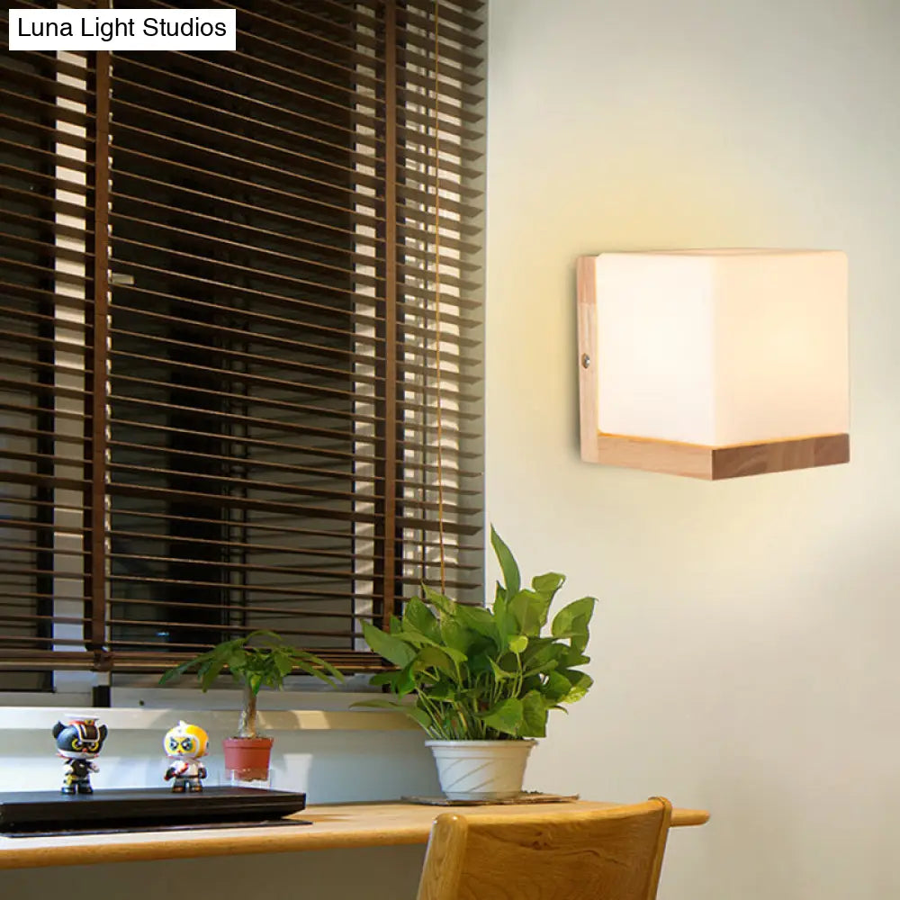 DecorBites™ Nordic Style Cube Shaped Sconce Lighting with White Glass Shade - 1-Light Bedside Wall Fixture