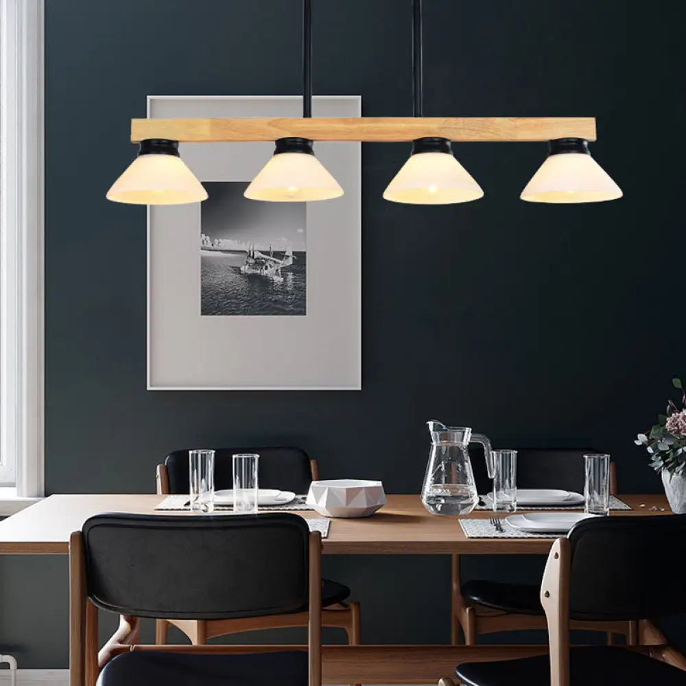 DecorBites™ Nordic Style Wooden Cone Shade Chandelier - 3/4 Heads Linear Pendant Light for Kitchen Island