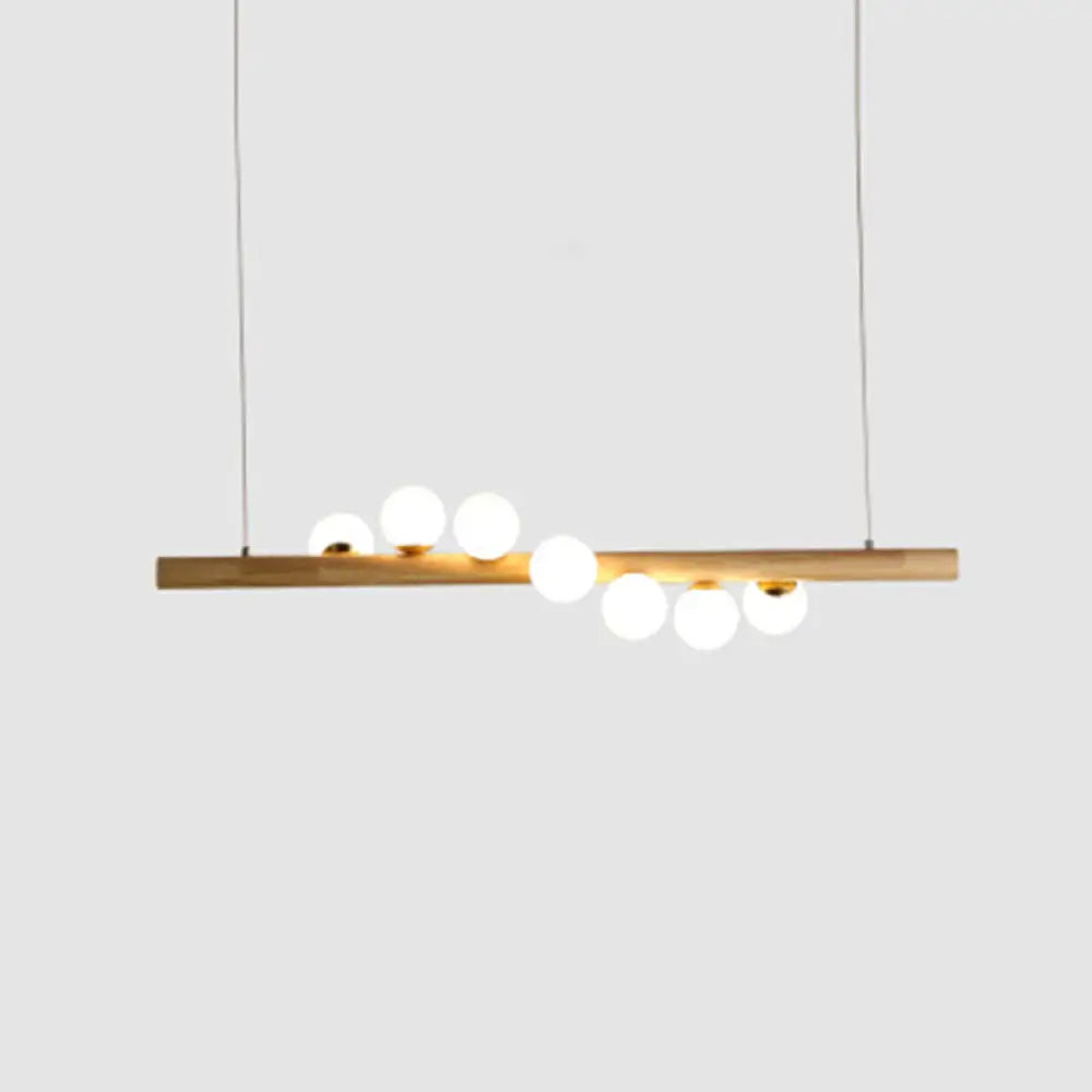 DecorBites™ Nordic Wood Island Pendant with Globe Glass Light for Dining Room in Beige