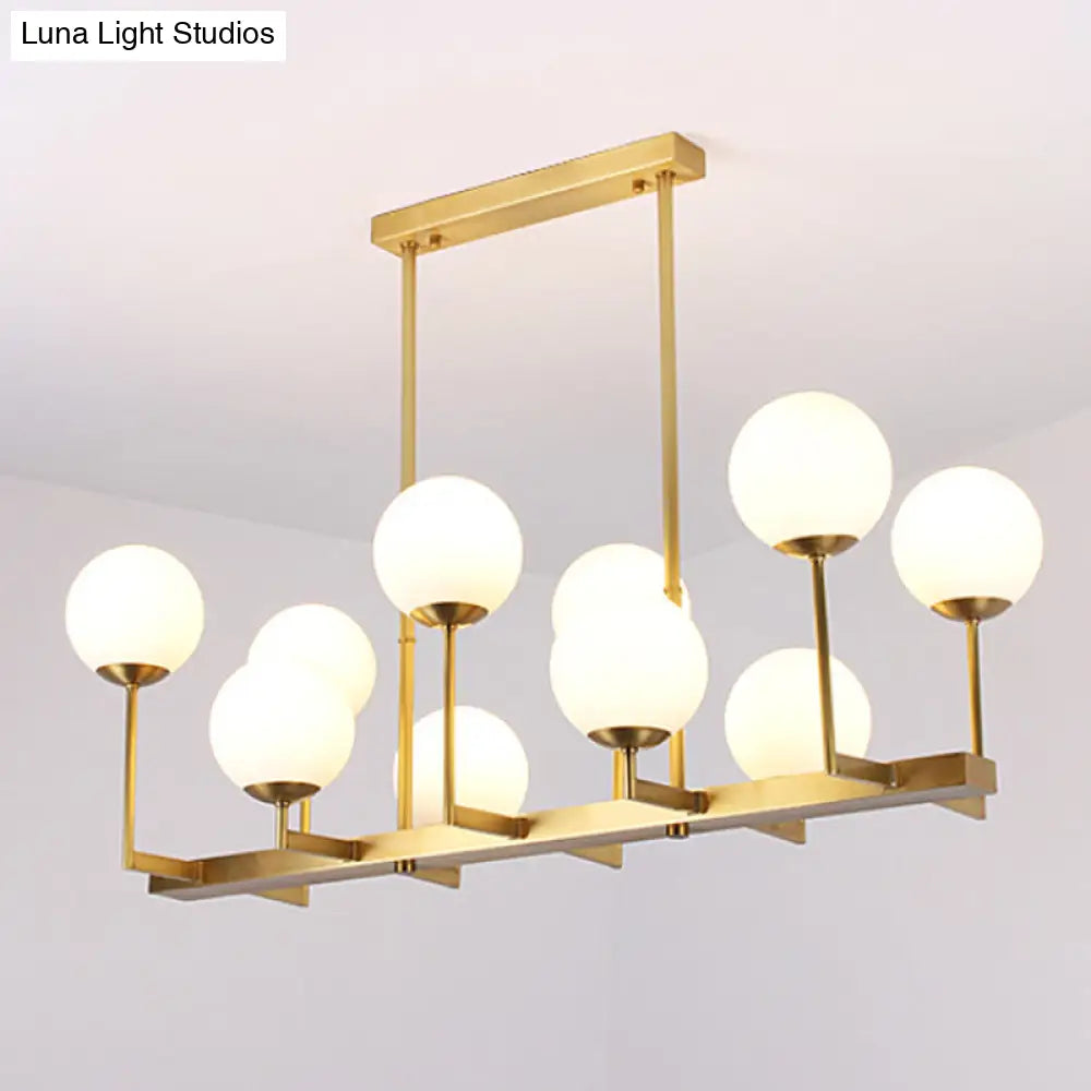 DecorBites™ Opal Glass Globe Island Pendant Light - Traditional Brass Dining Room Hanging Lamp with 10 Lights