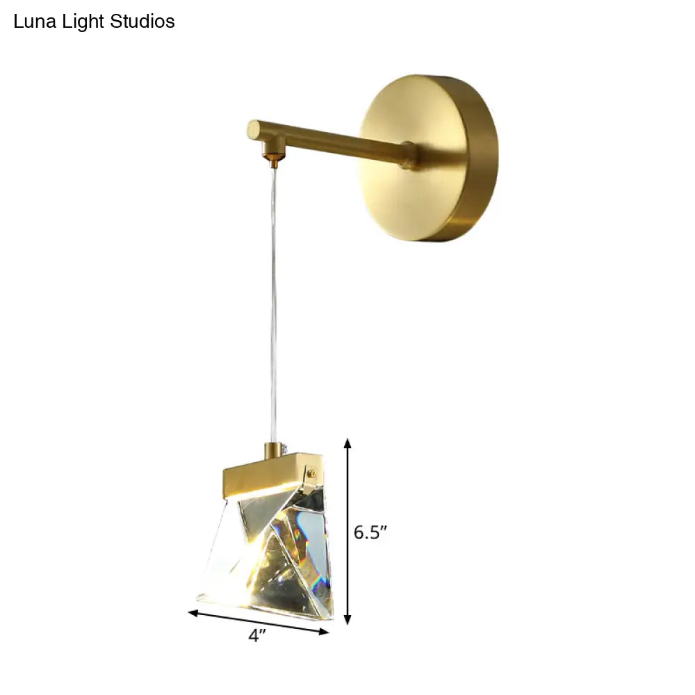 DecorBites™ Polyhedron LED Gold Pendant Light - Contemporary Clear Crystal Block Wall Lamp