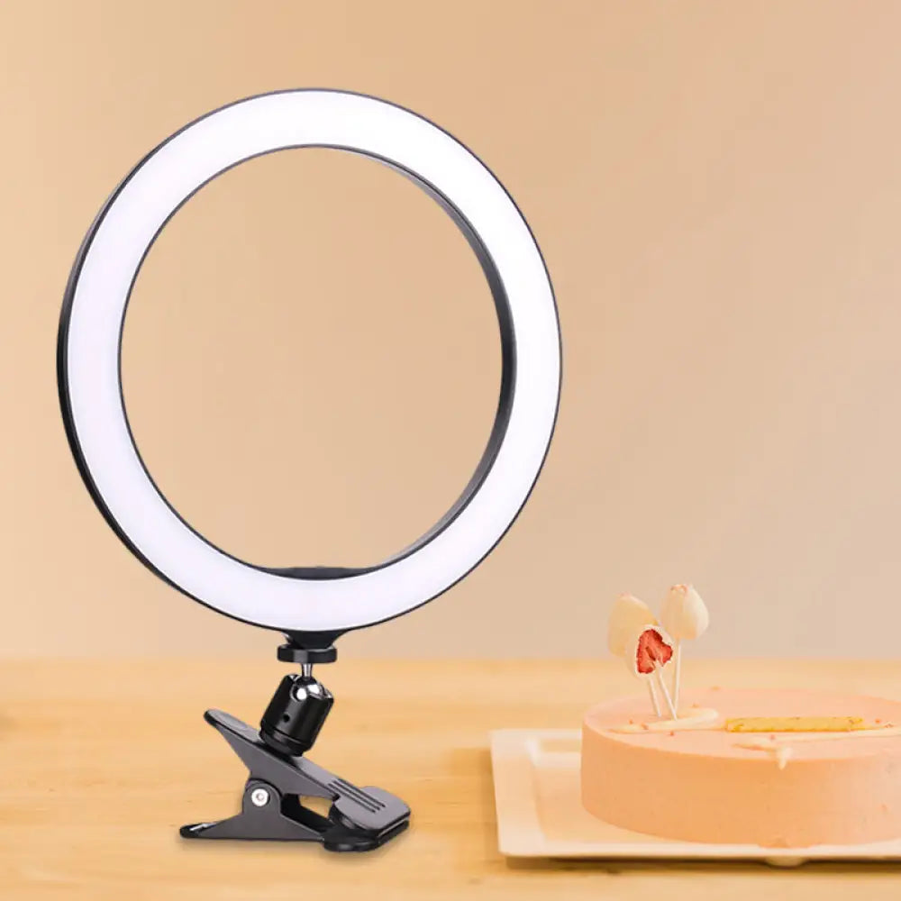 DecorBites™ Portable Black Circle Clip-on Vanity Light Mobile Phone Holder with LED Fill Lamp (6"/8" Dia)