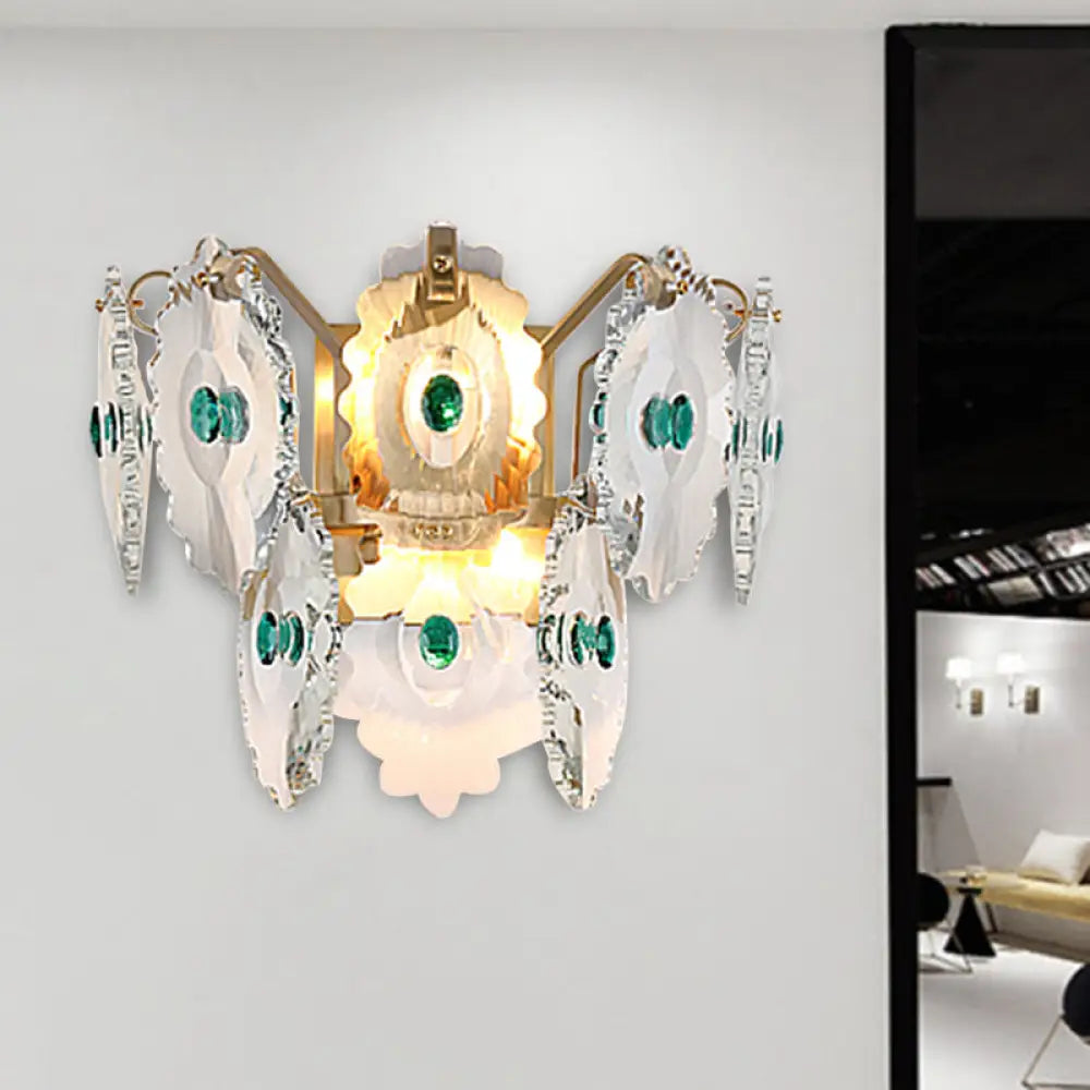 DecorBites™ Postmodern 2-Light Wall Sconce with Clear Crystal and Green/Gold Gem Accent