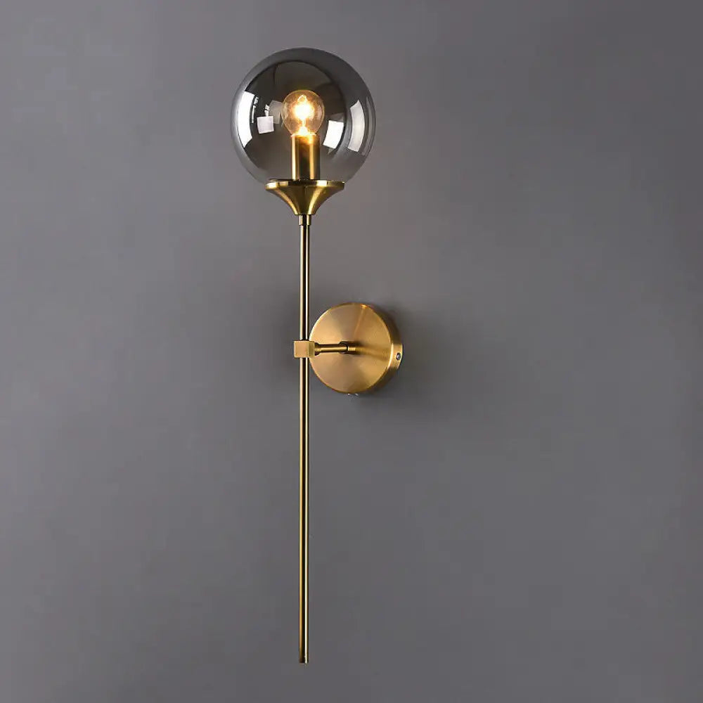 DecorBites™ Postmodern Brass Pencil Arm Wall Lamp Sconce with Ball Glass Shade