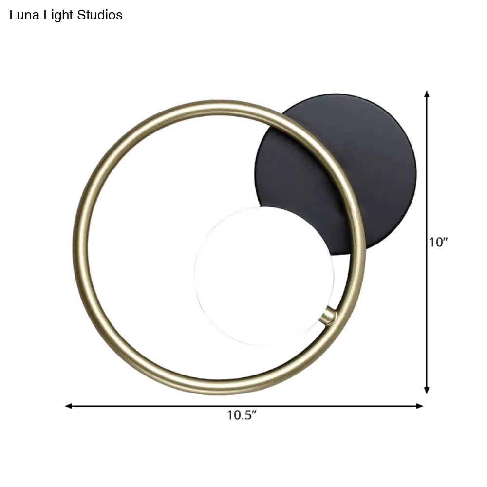 DecorBites™ Postmodern Gold and Black Ring Wall Mounted Sconce Lamp - 1-Light Metallic Fixture