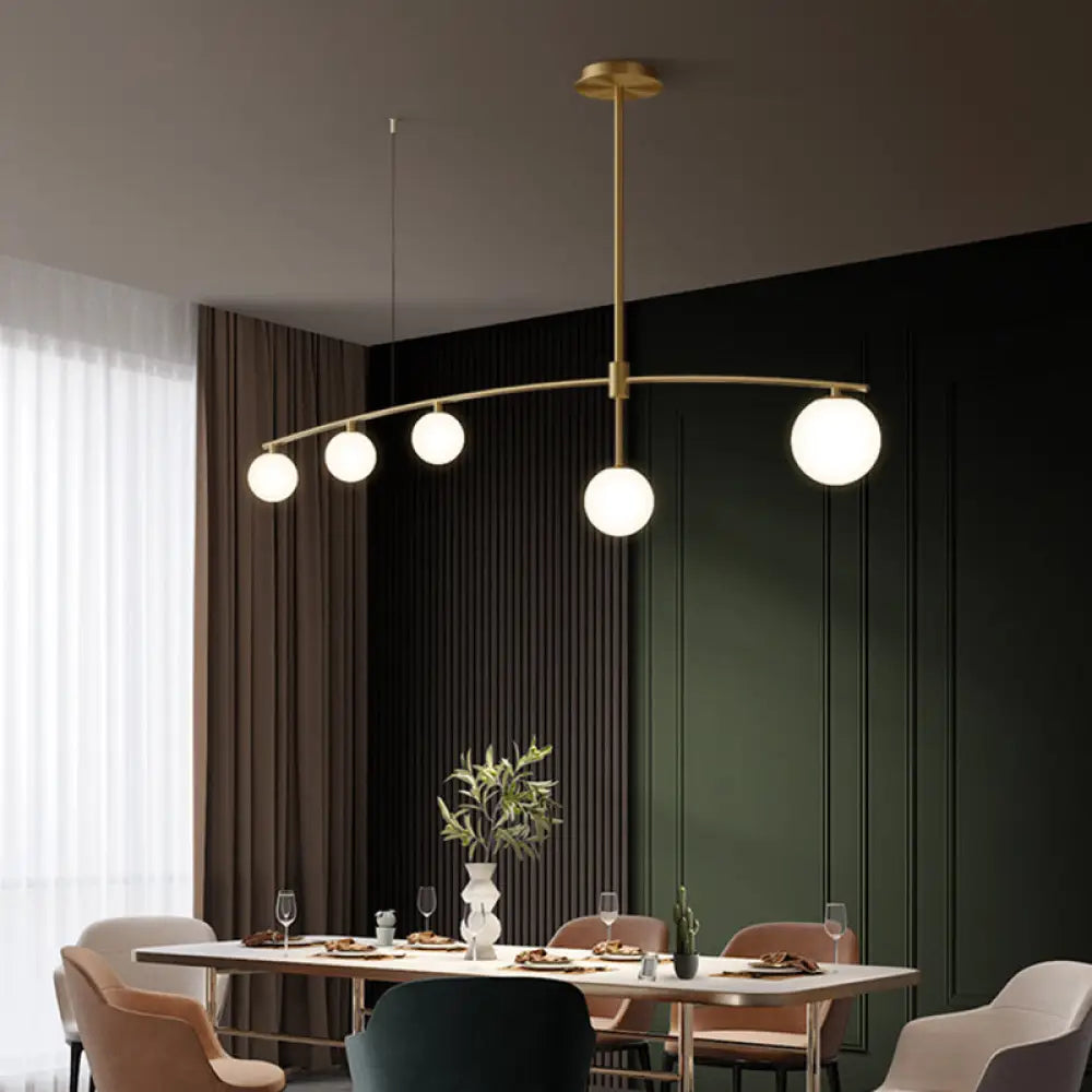 DecorBites™ Postmodern Gold Island Pendant Light with Frosted White Glass Orb Shape