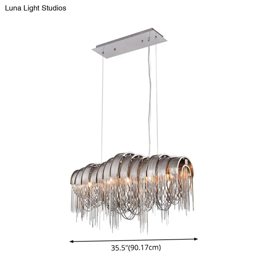 DecorBites™ Postmodern Silver Lobby Chandelier: Arch Aluminum Chain, 12-Bulb Suspension Light