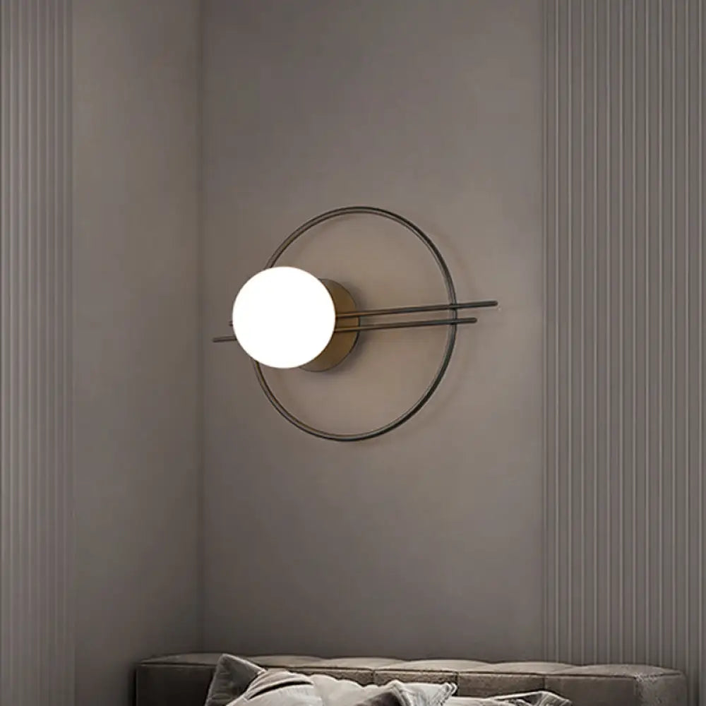 DecorBites™ Postmodern Wall Mounted Sconce Light with White Glass Shade in Black/Brass