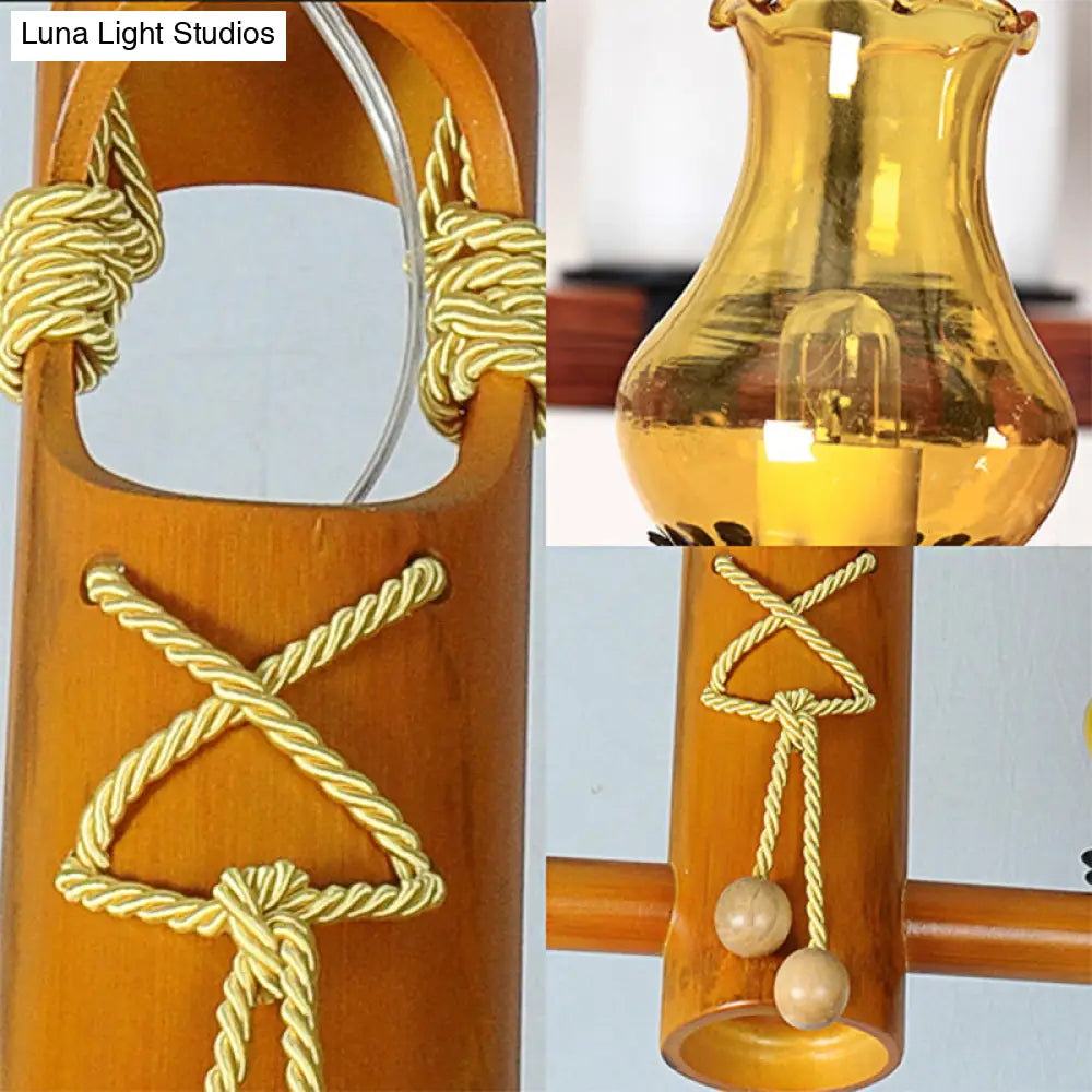 DecorBites™ Retro Black Yellow Glass Pendant Lighting for Bar Bistro - 3-Light Kerosene Island Light