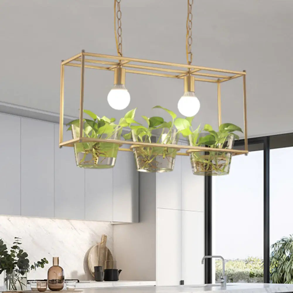 DecorBites™ Retro Metal Rectangle Island Ceiling Light - Black/Gold Dining Room LED Suspension Lamp