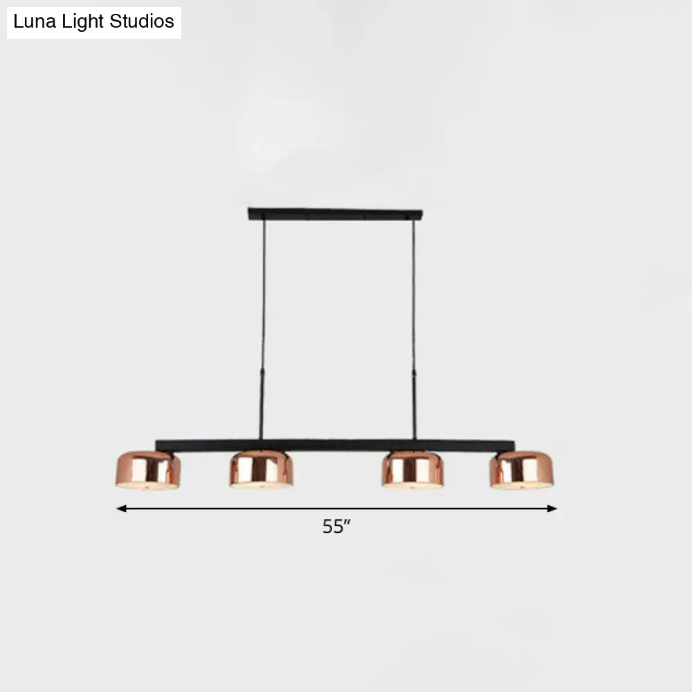 DecorBites™ Rose Gold Metal 4-Light Pendant Island Fixture for Minimalist Dining Room