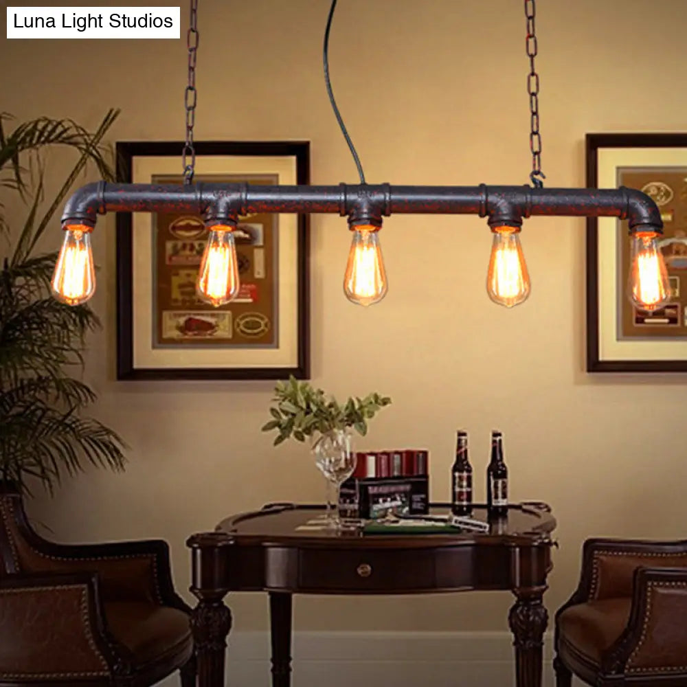 DecorBites™ Rustic 5-Light Industrial Iron Plumbing Pipe Pendant for Table and Island