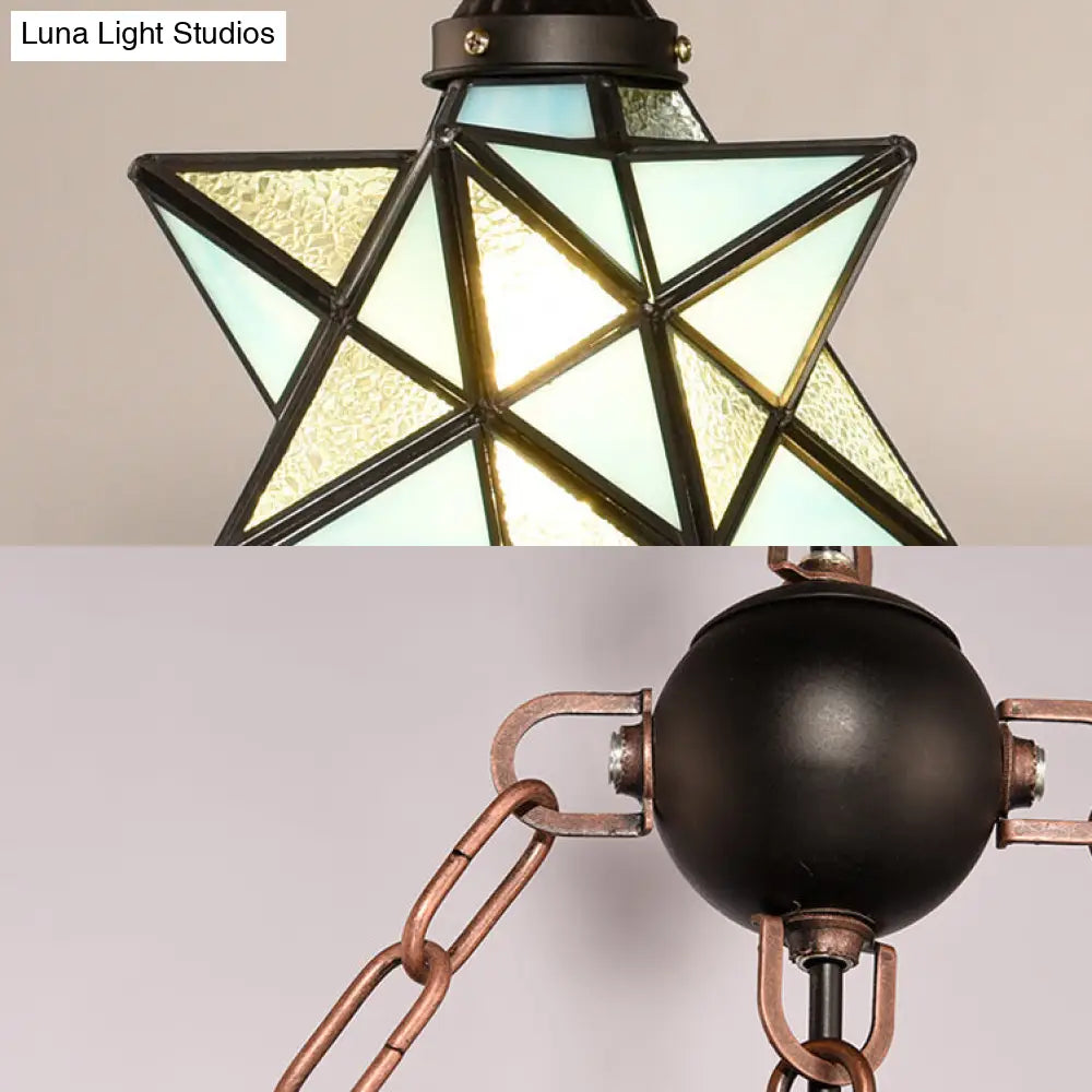 DecorBites™ Rustic Black Star Hanging Chandelier - Adjustable Glass Shades with Anchored Metal Chain - 3 Lights