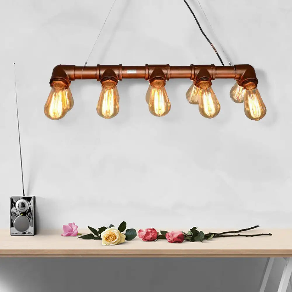DecorBites™ Rustic Metal Linear Island Lighting with 10 Open Bulb Lights for Living Room - Farmhouse Style