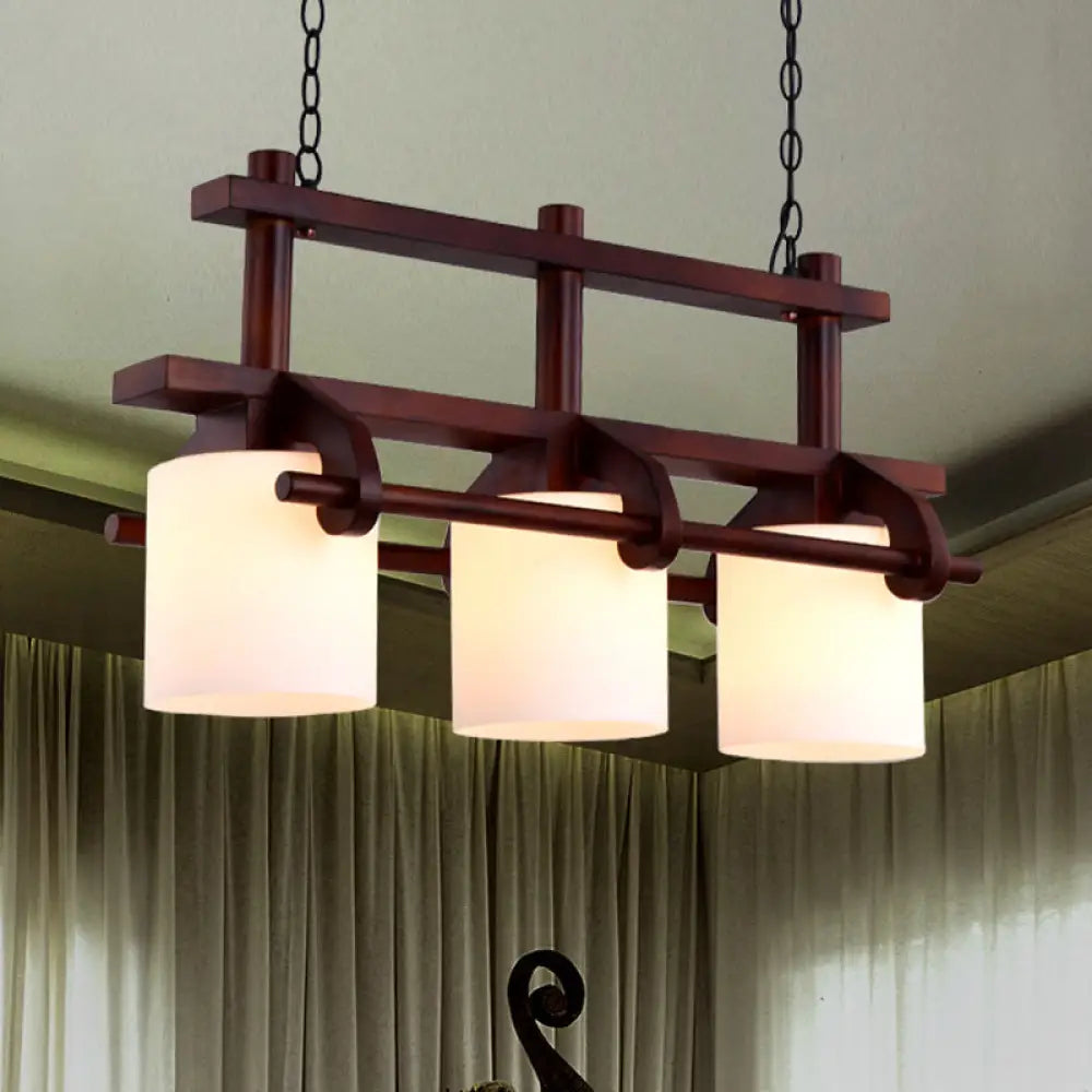 DecorBites™ Rustic White Glass Island Light with 2/3 Hanging Heads and Wood Beam for Dining Room