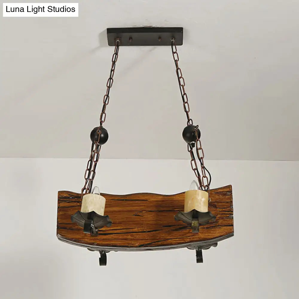 DecorBites™ Rustic Wood Island Pendant Light with 4 Bulbs for Restaurants - Brown