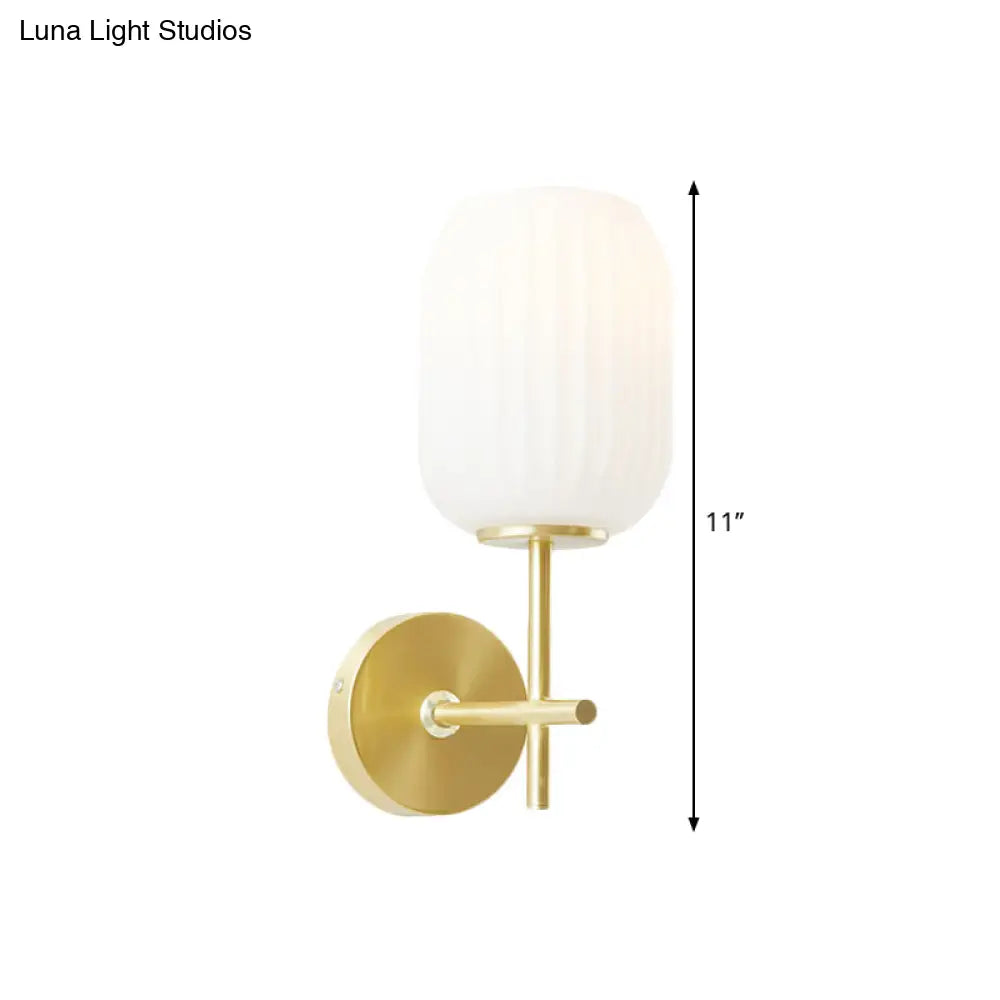 DecorBites™ Simple Gold Bedside Wall Sconce with Lantern Cream Glass Shade - 1 Light Fixture
