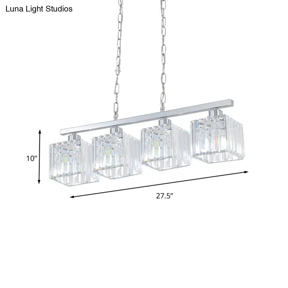 DecorBites™ Simple Style Crystal Block Hanging Lamp Kit - 4-Light Chrome Island Fixture