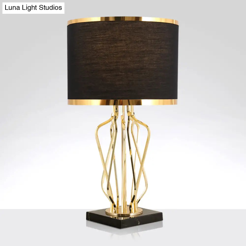 DecorBites™ Simplicity Drum Nightstand Lamp: Fabric Table Lighting with Marble Base