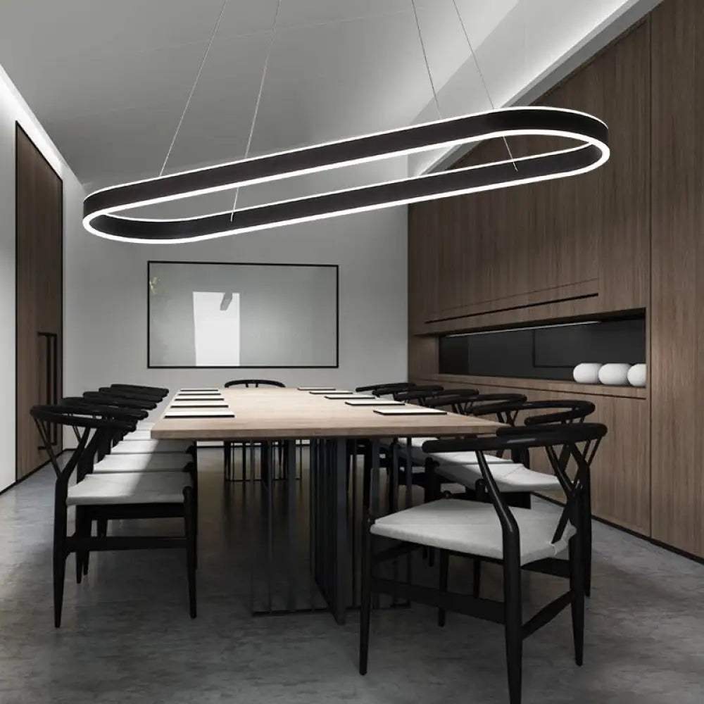 DecorBites™ Simplicity Ellipse LED Island Pendant Acrylic Ceiling Light - Black/White/Gold, Width Options: 31.5"/39"/47