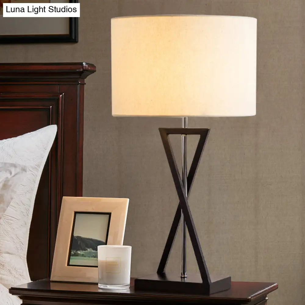 DecorBites™ Simplicity Fabric Drum Nightstand Lamp: 1-Light Bedside Table Light in White