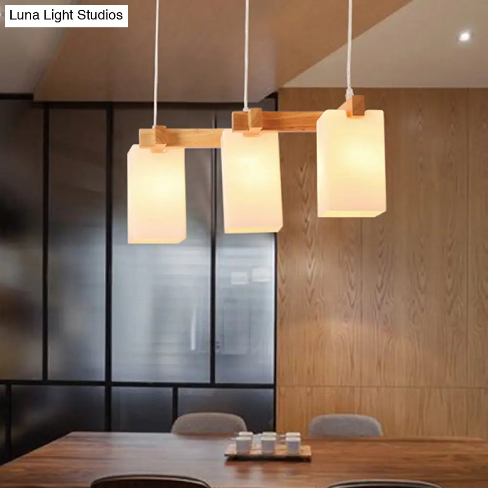 DecorBites™ Simplicity Wood 3-Head Opaline Glass Rectangular Island Pendant Light