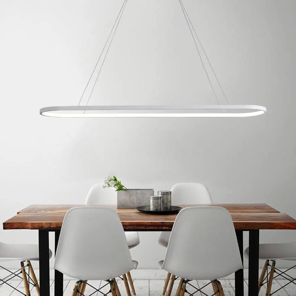 DecorBites™ Sleek Black & White Ellipse Hanging Lamp - Simplicity 27"/35.5" L - LED Island Light Fixture for Dining Table
