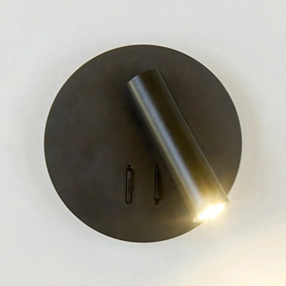 DecorBites™ Sleek Metallic LED Tube Wall Sconce with Round Backplate for Living Room - Black/White, Warm/White Light