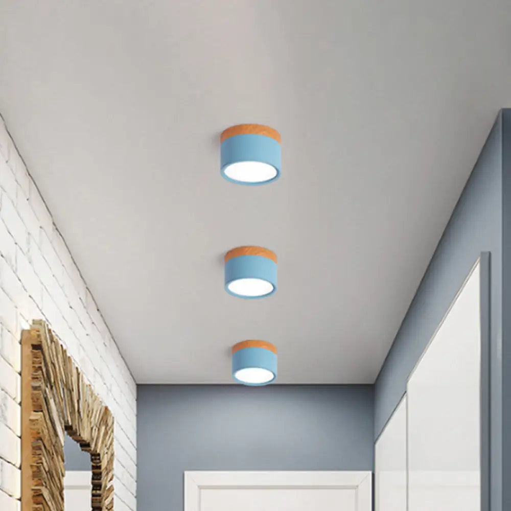 DecorBites™ Small Macaron Metal Flush Mount Ceiling Light for Kitchen Bar - Yellow/Blue/Black & Wood