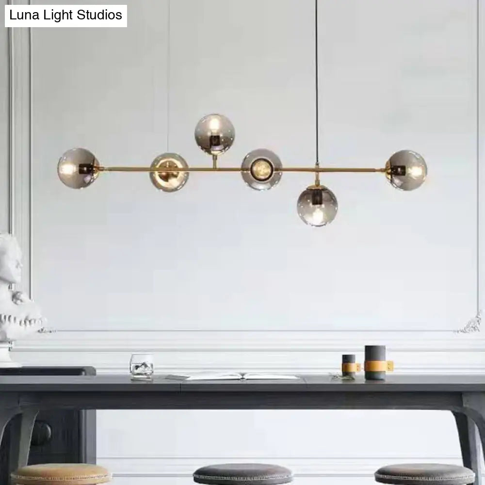 DecorBites™ Smoke Gray Glass Hanging Pendant Light with Gold Finish - Modern Linear Design - 6 Head - Global
