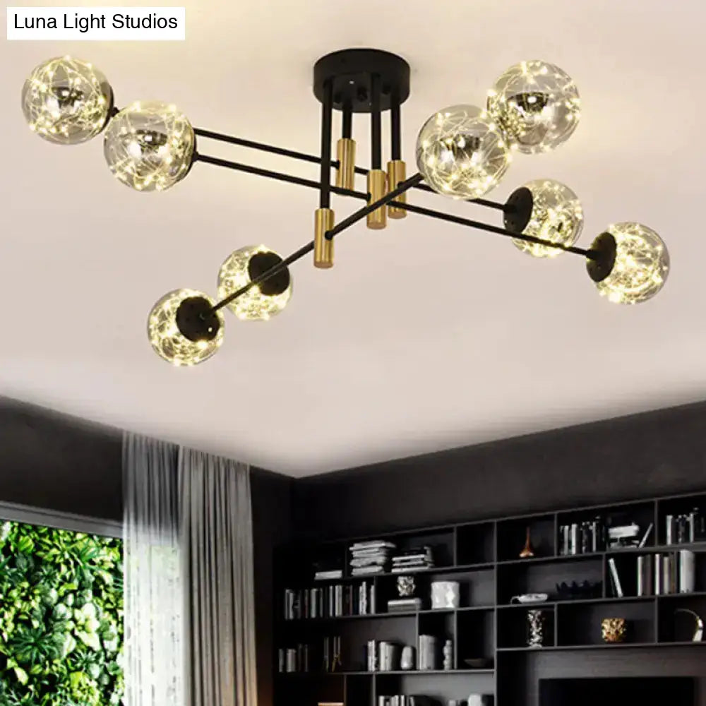 DecorBites™ Starry Nordic Ball Semi Flush Light Fixture in Black, Smoke Glass - Ideal for Living Room Ceiling - Stylish Ceiling Lamp