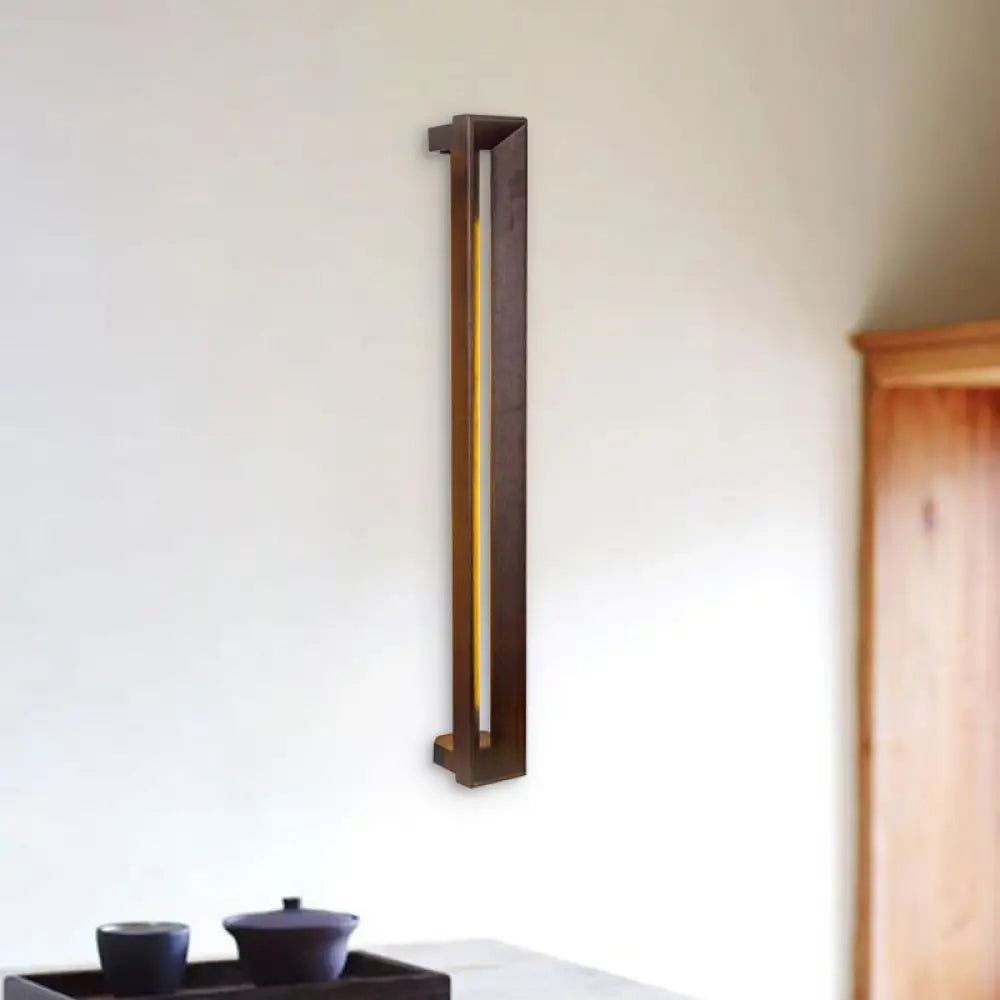 DecorBites™ Stylish Asian Wooden LED Wall Sconce in Dark Brown - Ideal for Study Room & Bathroom Lighting