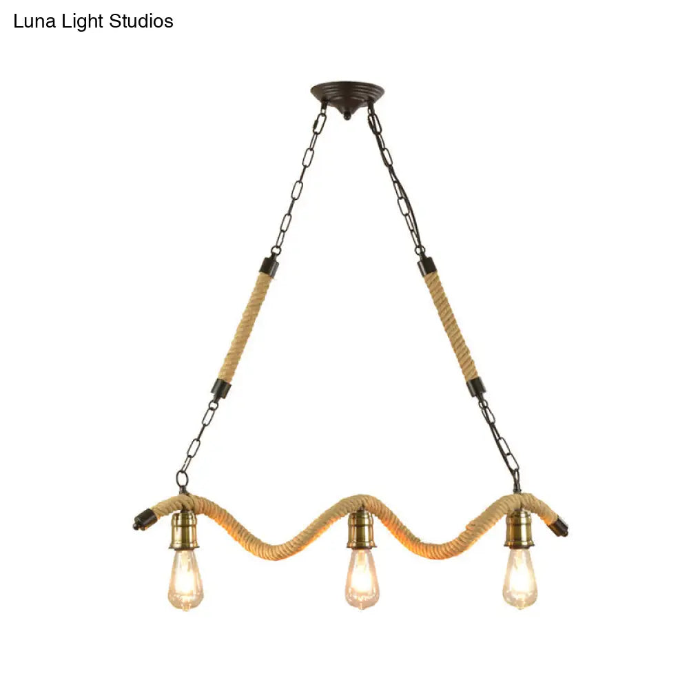DecorBites™ Stylish Loft Hanging Island Light with Exposed Bulbs, Rope Design & 3 Lights in Beige for Dining Room