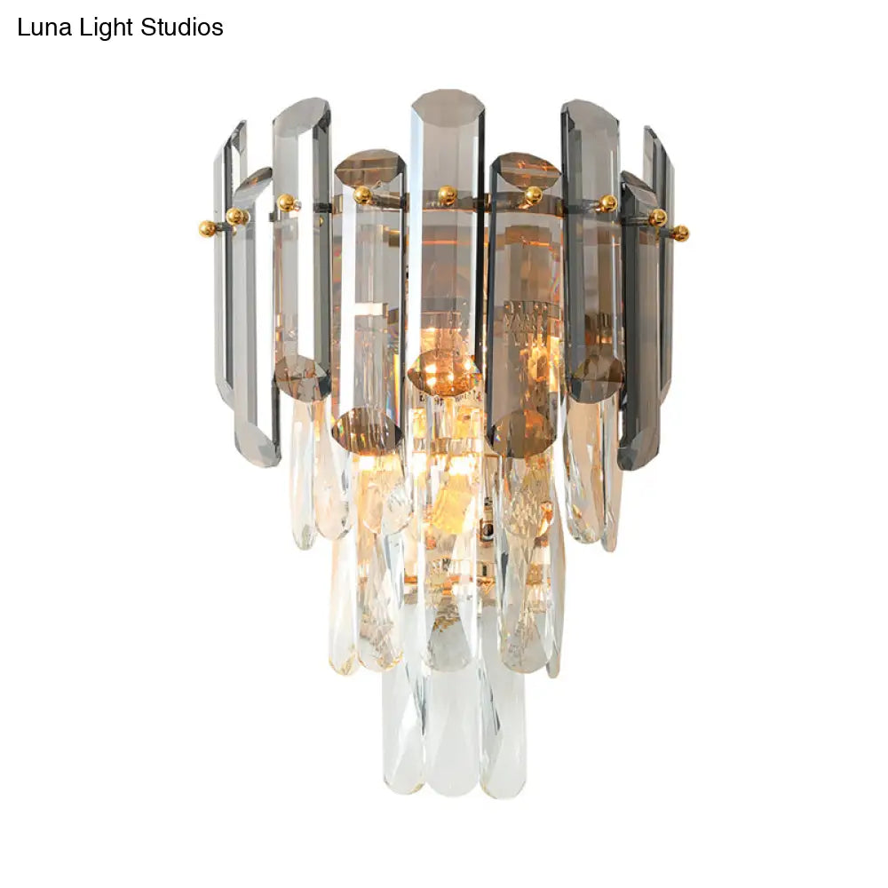 DecorBites™ Tiered Crystal Wall Sconce - Modernist Clear & Smoke Gray Wall Lighting Fixture