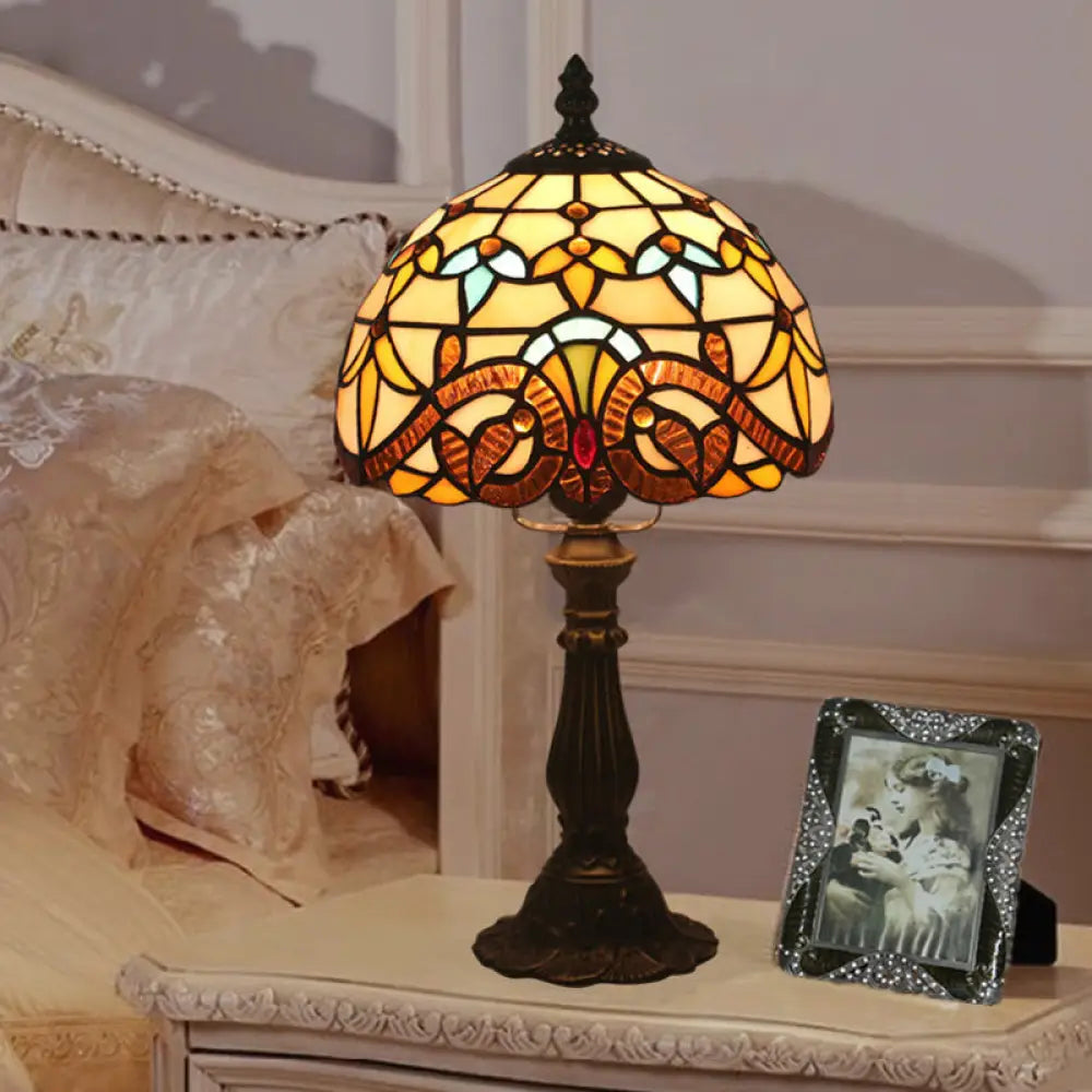 DecorBites™ Tiffany Art Glass Night Lamp - Bowl Shaped Stained Glass Table Lighting in Yellow/Blue