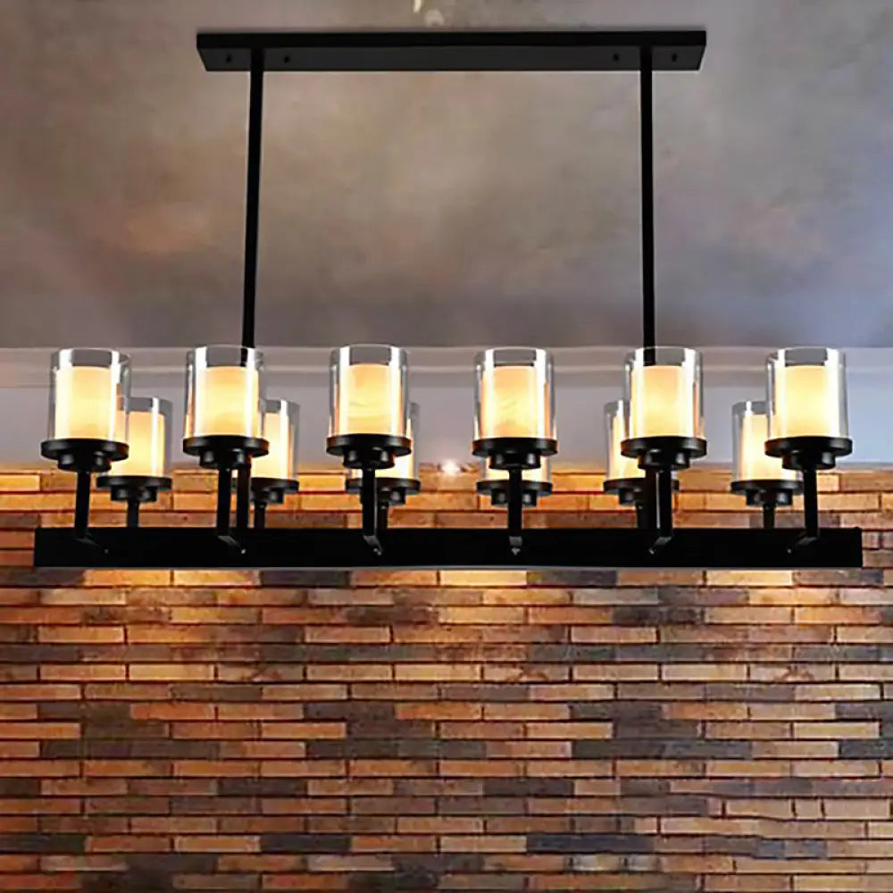 DecorBites™ Traditional Black Cylinder Island Pendant Light with 8/12 Clear Glass Bulbs - Dining Room Lighting Fixture Kit