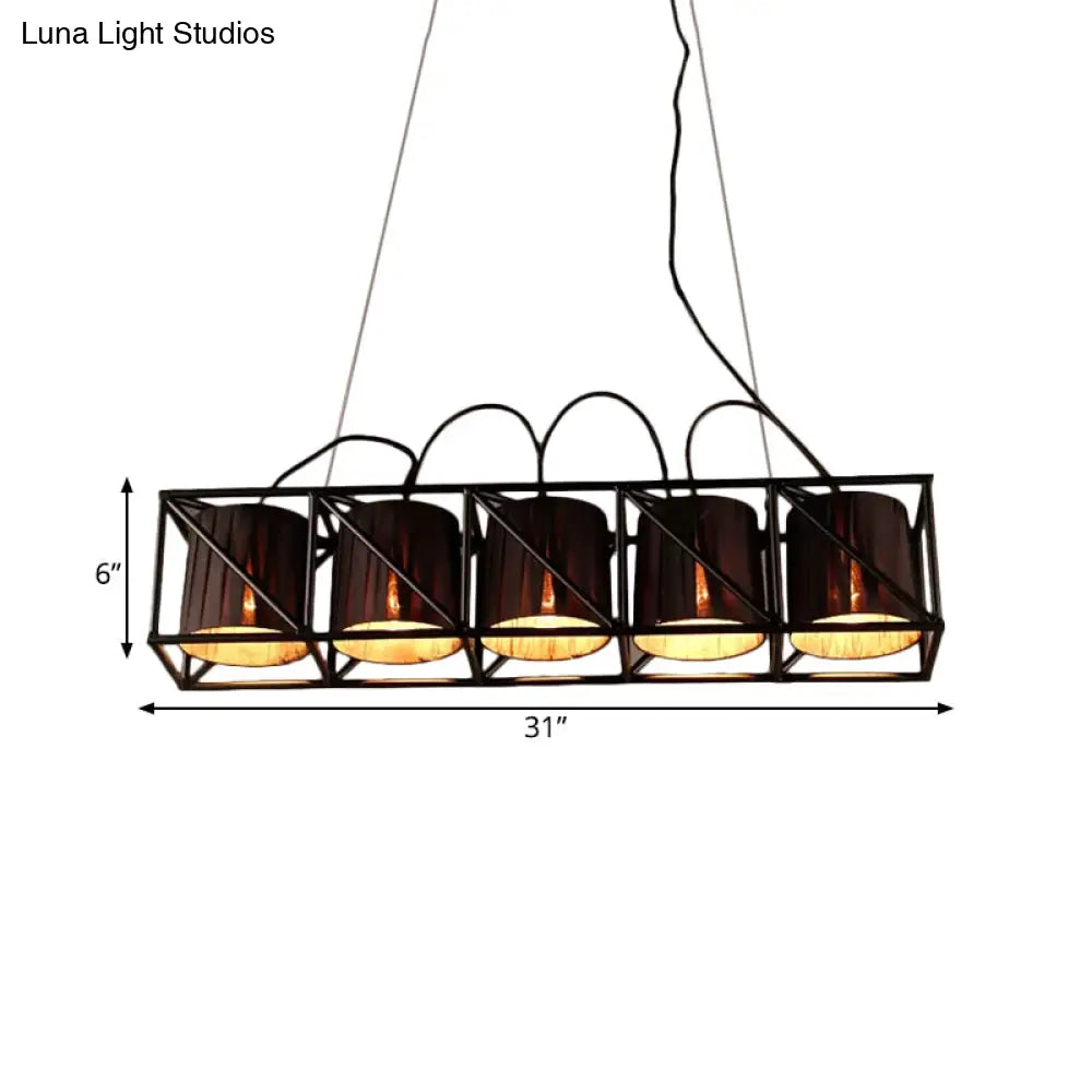 DecorBites™ Traditional Black Fabric Suspension Pendant with 5-Light Barrels - Perfect for Restaurants