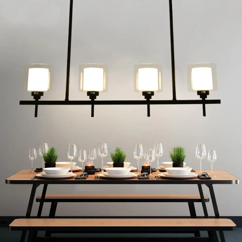 DecorBites™ Traditional Cylinder Island Dining Room Lamp with White Glass Shades - 3/4 Hanging Lights