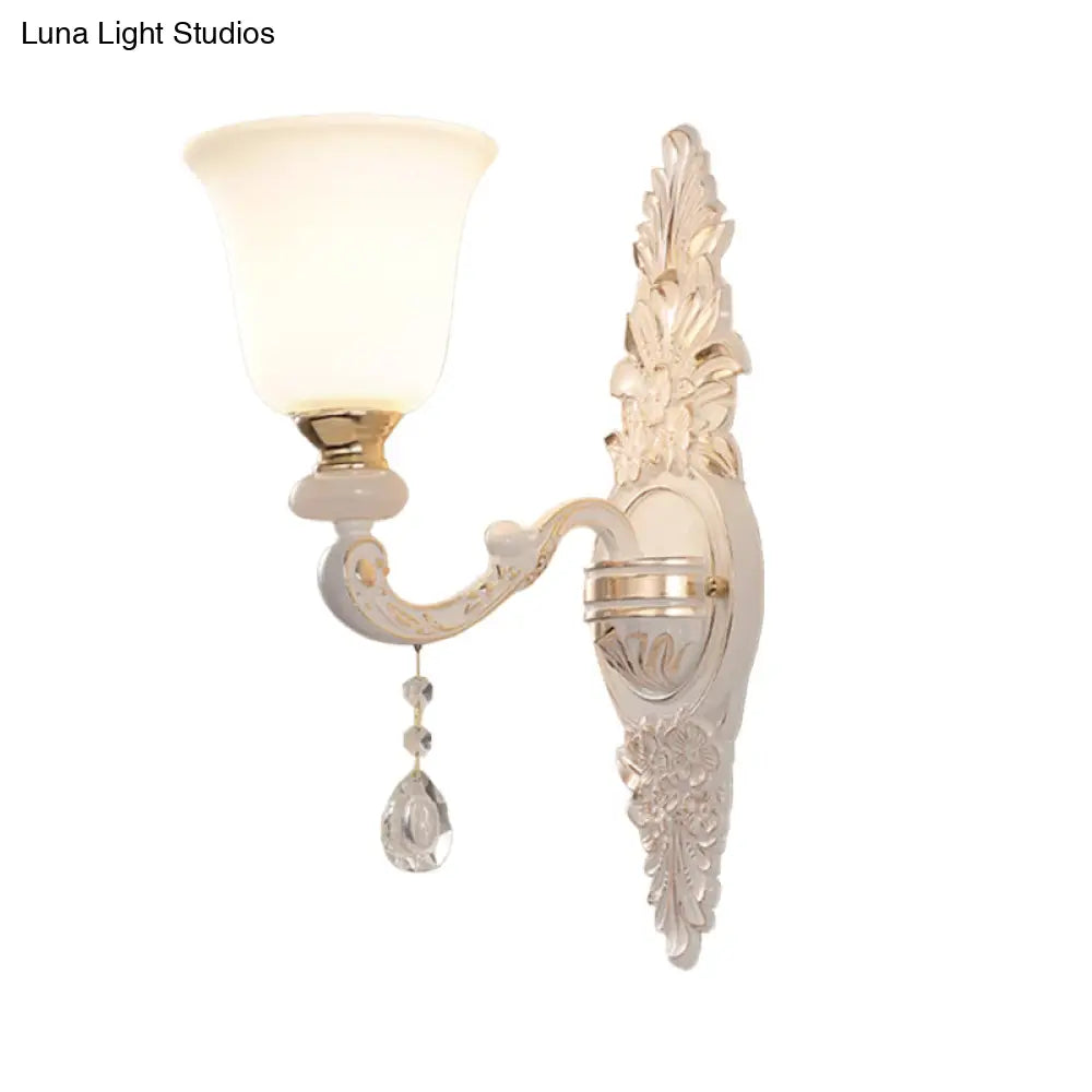 DecorBites™ Traditional Indoor Wall Lamp Fixture with Up Bell Shade White Glass - 1 Bulb Wall Lighting