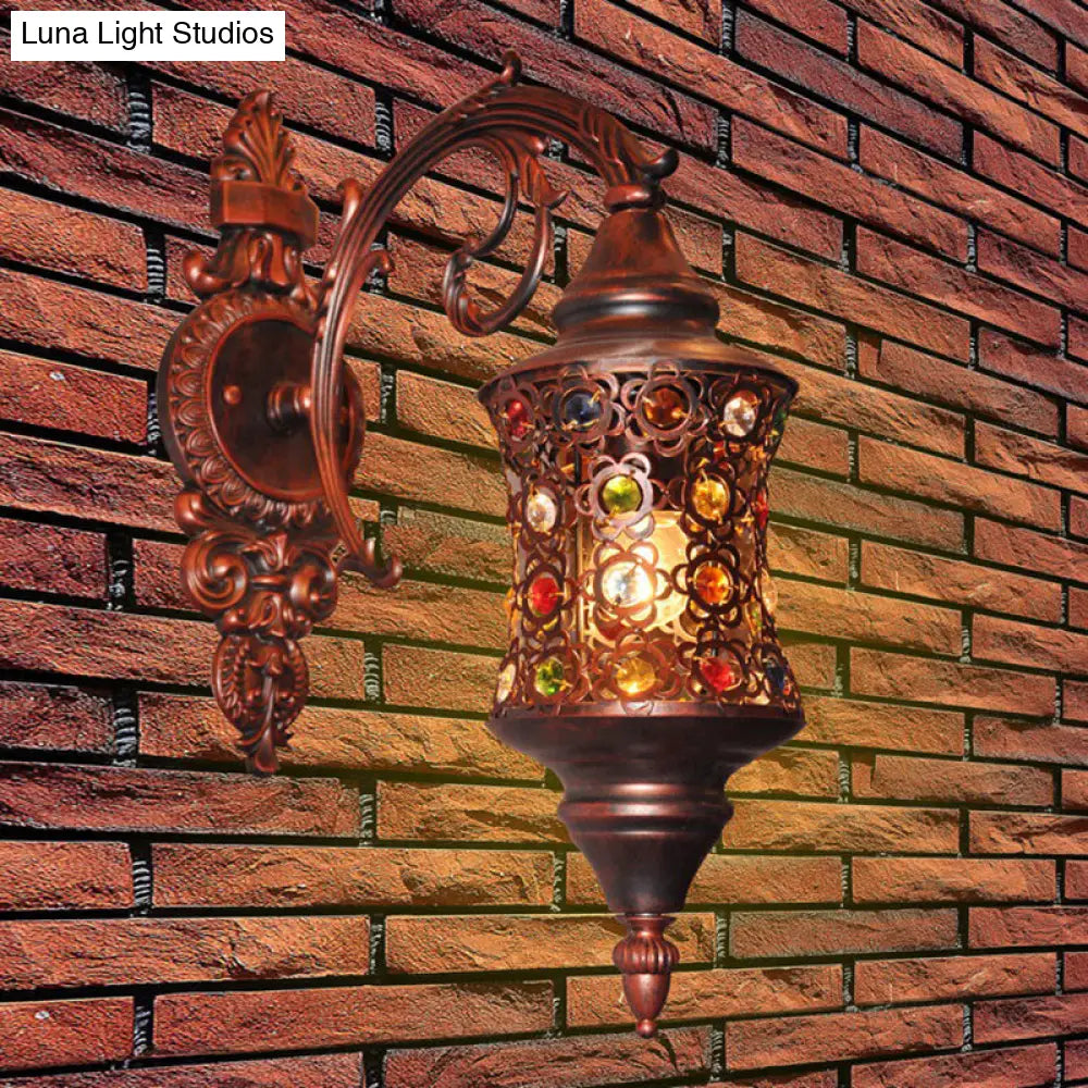 DecorBites™ Traditional Iron Wall Lamp with Crystal Bead and Copper Finish - Perfect for Hallways