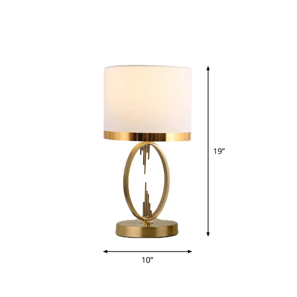 DecorBites™ Traditional Round Fabric Table Light in Brass - Single Living Room Nightstand Lighting