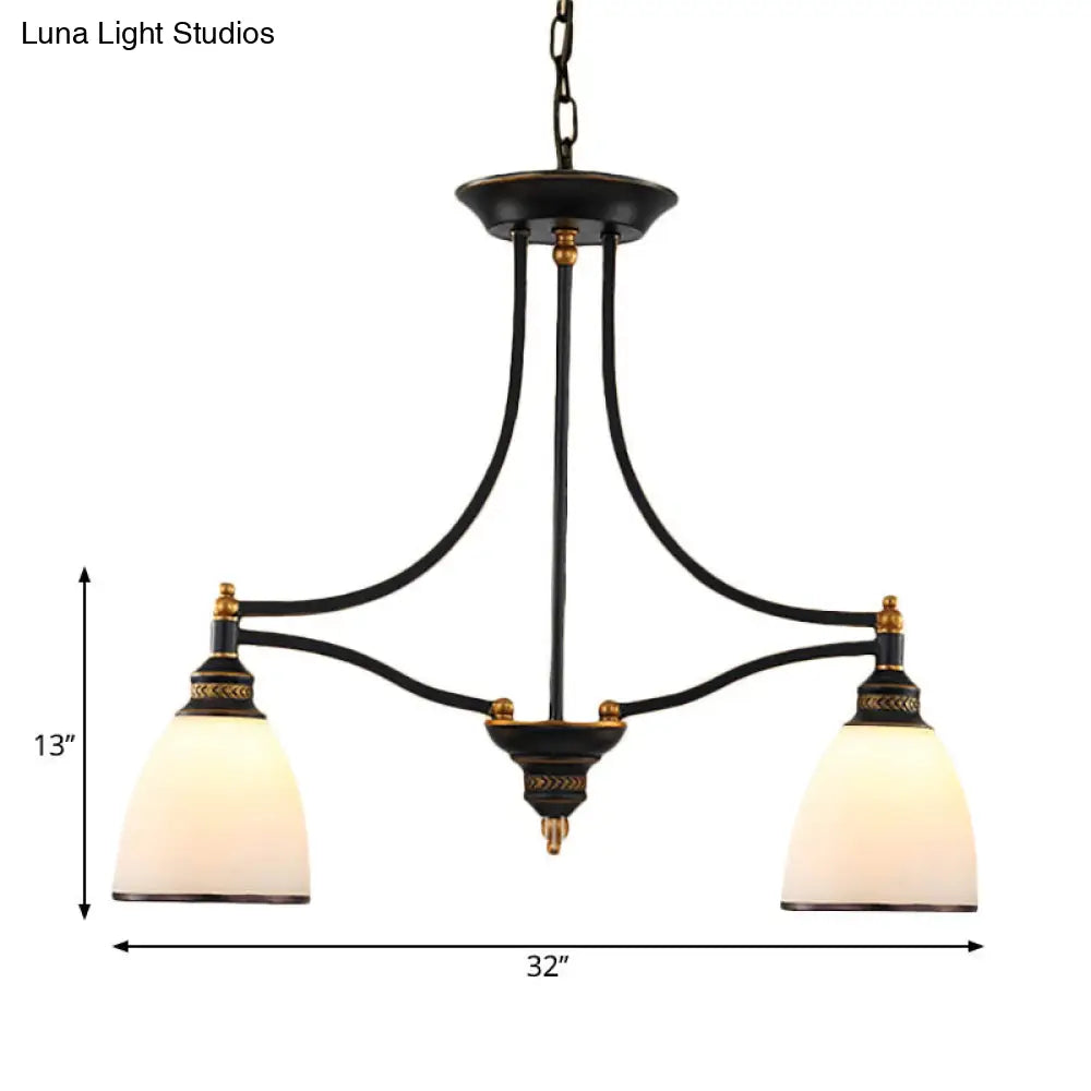 DecorBites™ Traditional White Glass Barrel Pendant Light with 2 Lights - Black Island Hanging Lamp