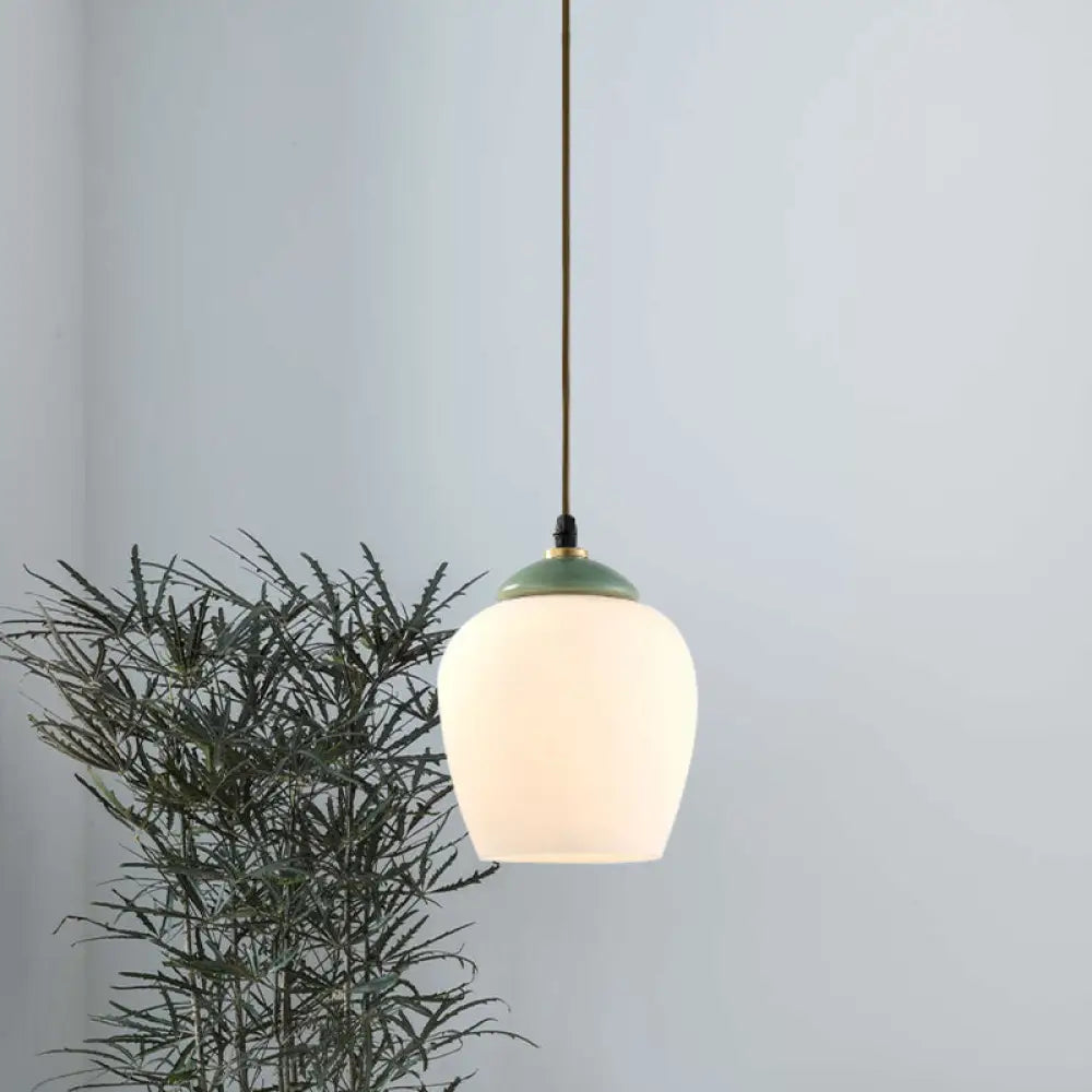DecorBites™ Traditional White Glass Pendant Lamp with Ceramic Top for Restaurants - Tulip/Bell Style