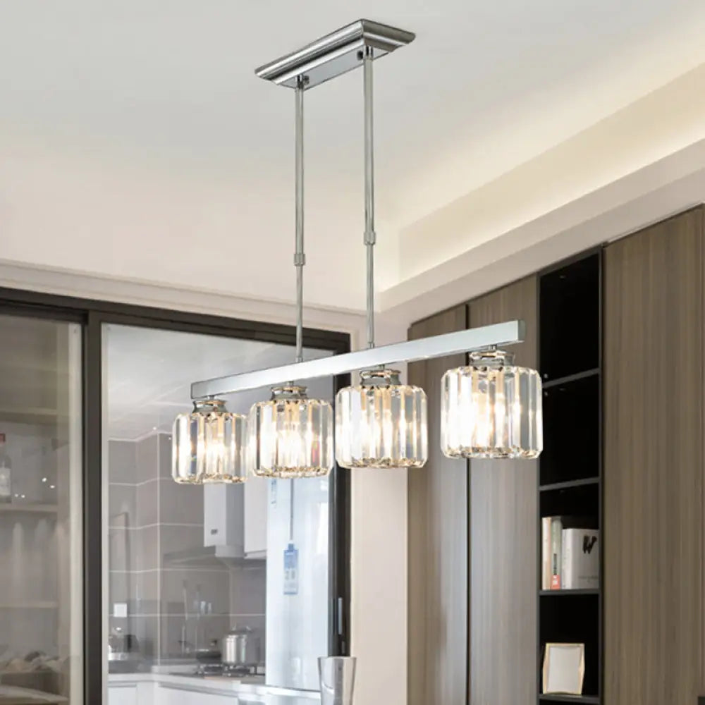 DecorBites™ Tri-Sided Crystal Rod Silver Pendant Light for Dining Room and Kitchen Island