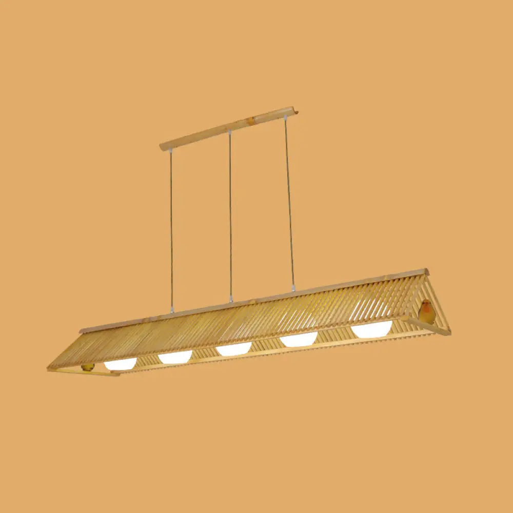 DecorBites™ Wooden Asian Triangle Island Pendant Light in Natural Wood Finish