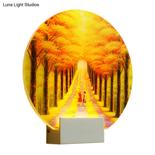 DecorBites™ Yellow LED Wall Mounted Lamp: Modern Autumn Avenue Acrylic Mural Light with White Arm