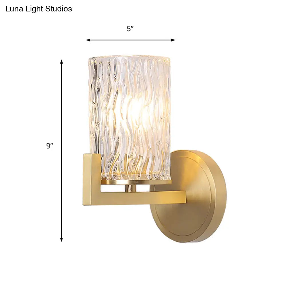 DecorBites™ 1-Light Brass Wall Mount for Bedroom with Cylinder Rippled Glass