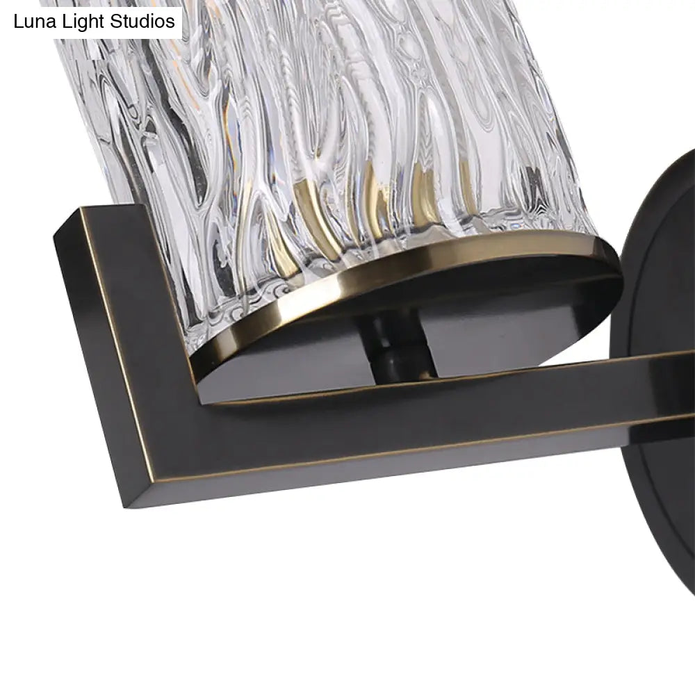 DecorBites™ 1-Light Brass Wall Mount for Bedroom with Cylinder Rippled Glass